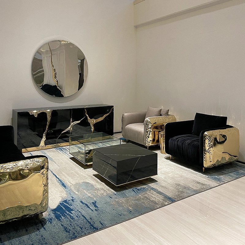 High-end luxury sectional sofa set furniture post-modern gold color armchairs pure copper living room sofas