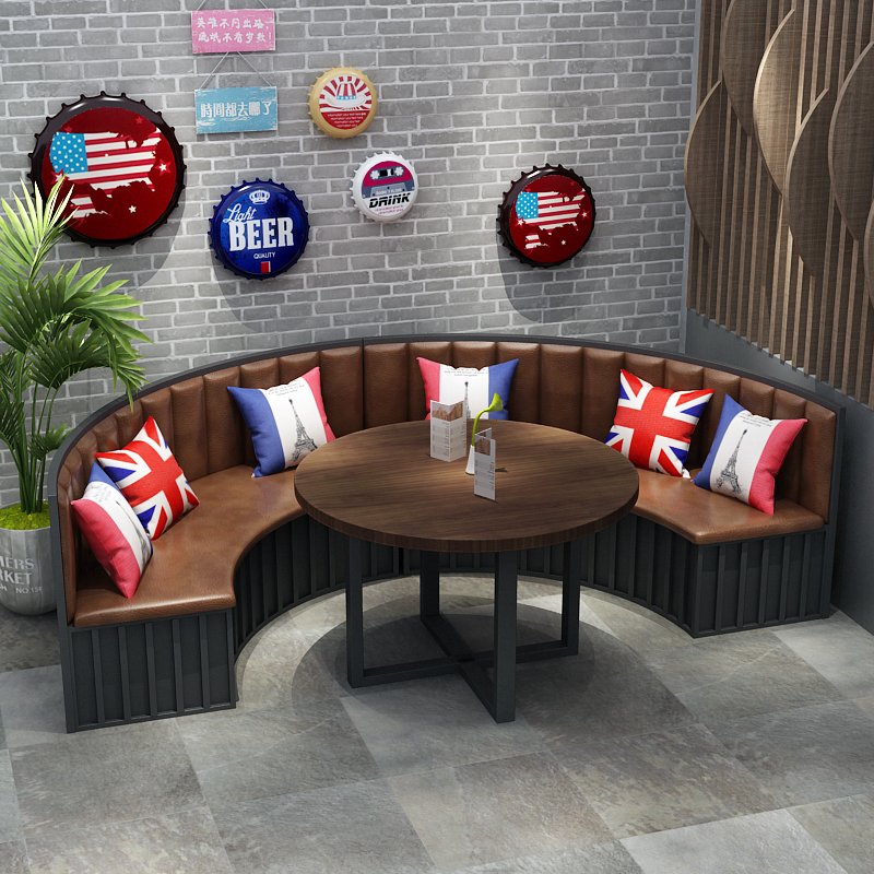 light luxury Industrial Retro semi circle high back leather sectional round sofa restaurant booth seating sofa for restaurant