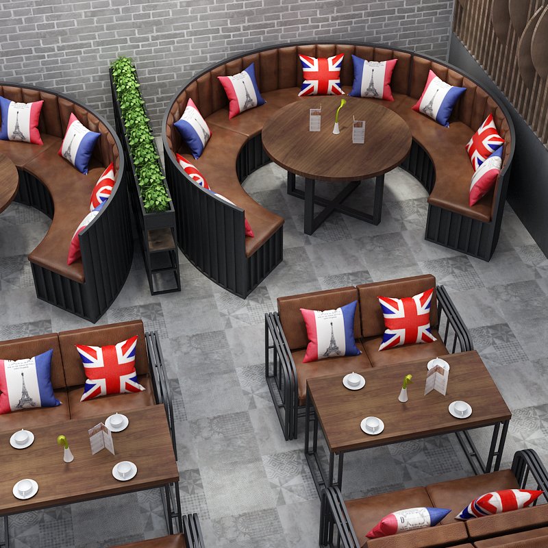 light luxury Industrial Retro semi circle high back leather sectional round sofa restaurant booth seating sofa for restaurant
