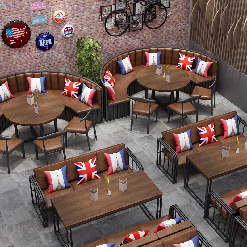 light luxury Industrial Retro semi circle high back leather sectional round sofa restaurant booth seating sofa for restaurant