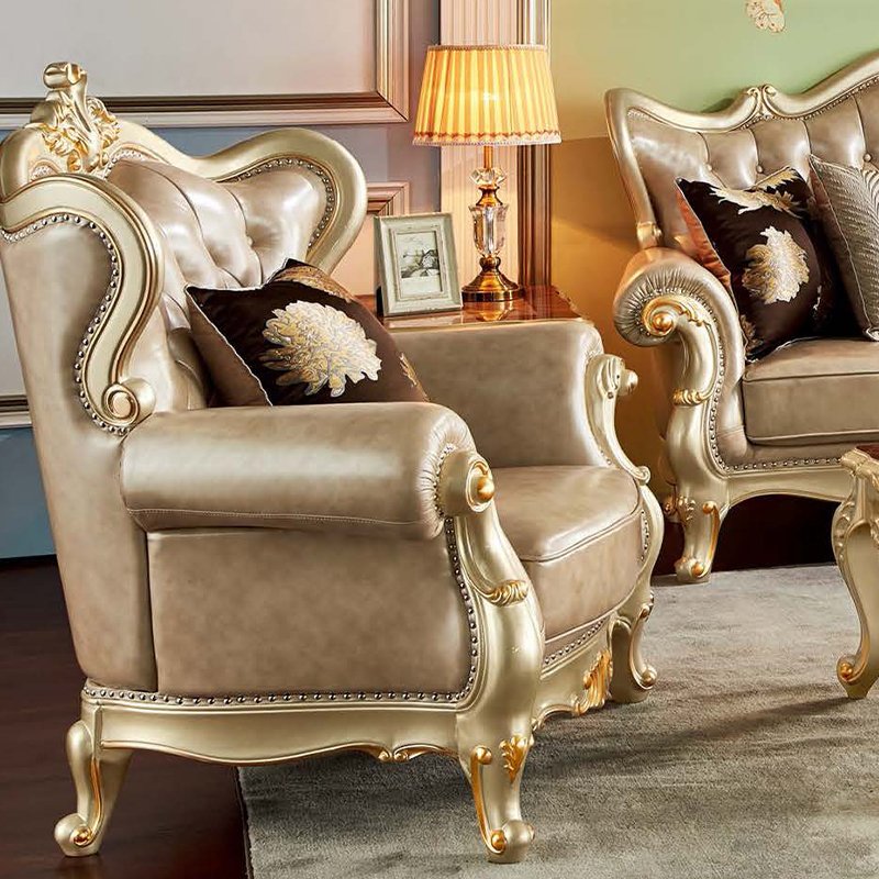 European Style Classic sofa Solid Wood Luxury Leather Living Room Sofas Sets Home Furniture