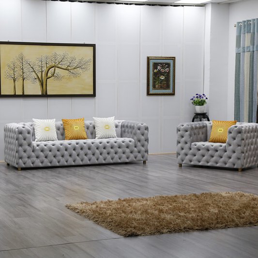 High quality 1 2 3 seater living room velvet fabric button tufted chesterfield sofa