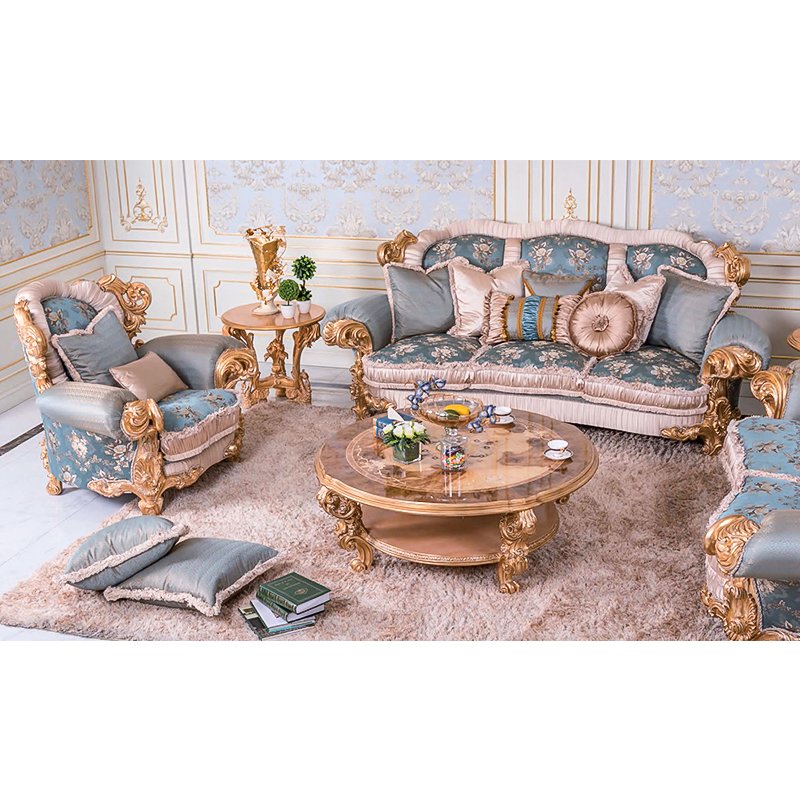 European classical style hand-carved antique solid wood three-person living room sofa corner featured leather material