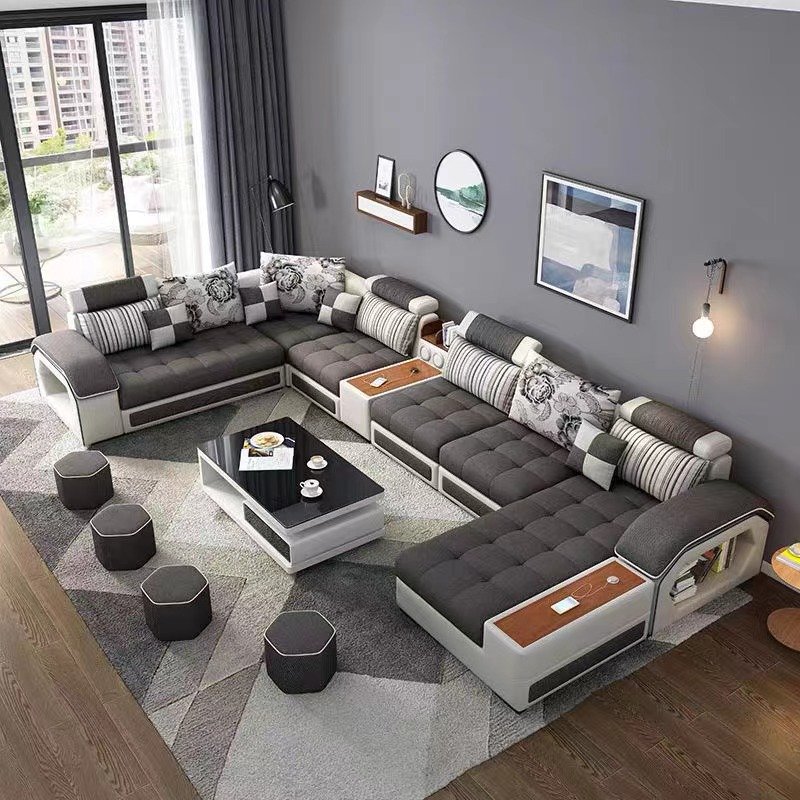 Modern Design High Quality Simple Linen Fabric Sectional Sofa Living Room Home Combination Sofa Set