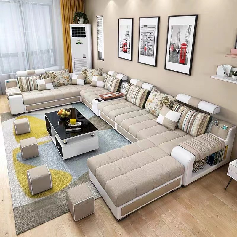 Modern Design High Quality Simple Linen Fabric Sectional Sofa Living Room Home Combination Sofa Set