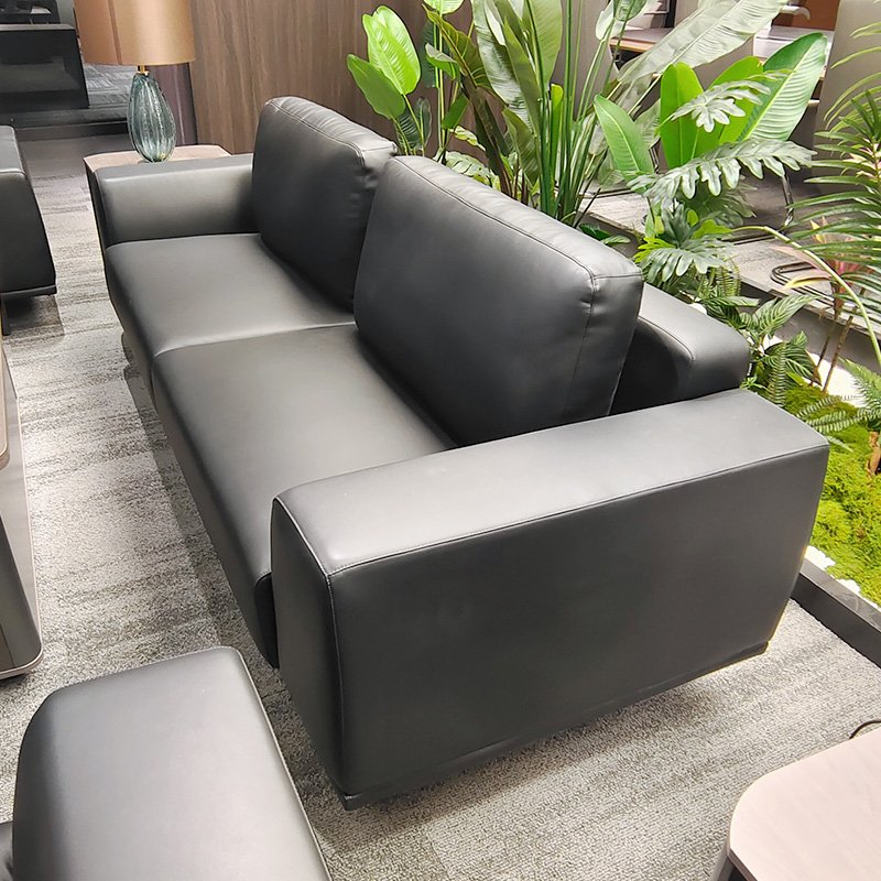 High-end Black Reception Office Sofa Executive Room Office 1+1+3 Set Sofa With Tea Table Office Boss Sofa Set