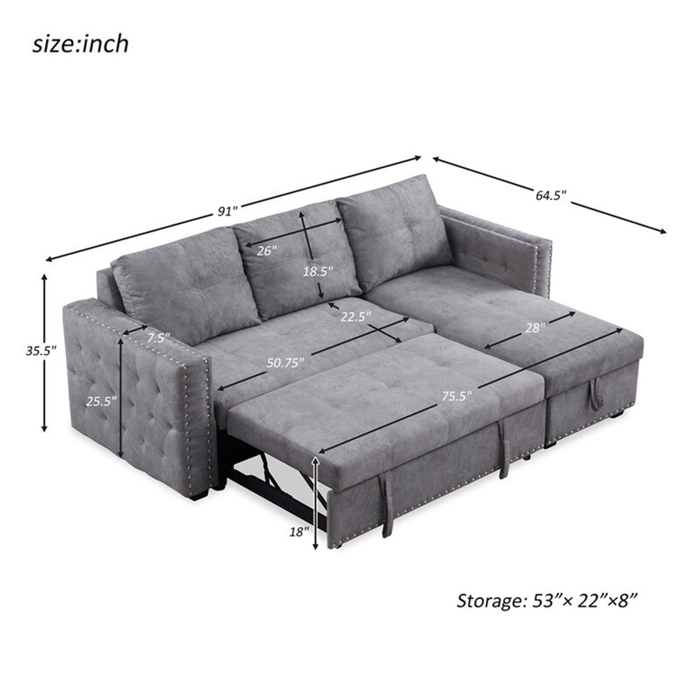 Partner New Design Multifunction PU Reversible Corner Sleeper Sofa Come Bed Sofabed With Storage