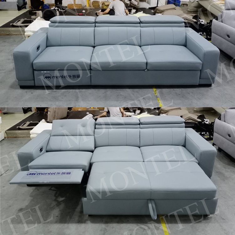 Modern L Shape Leather Sectional Sofa Functional Living Room blue recliner leather Sofa Cum Bed Recliner Corner Sofa