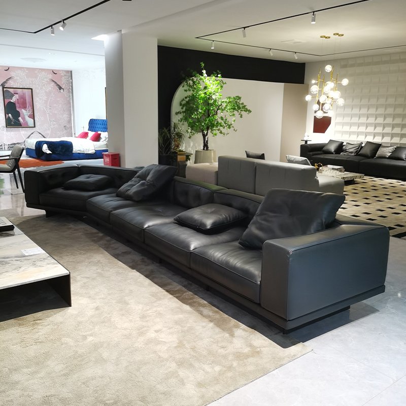 Luxury Modern Genuine Leather 5 Seater Office Sofa Black Irregular Corner Sectional Sofa Set Furniture Living Room Sofas