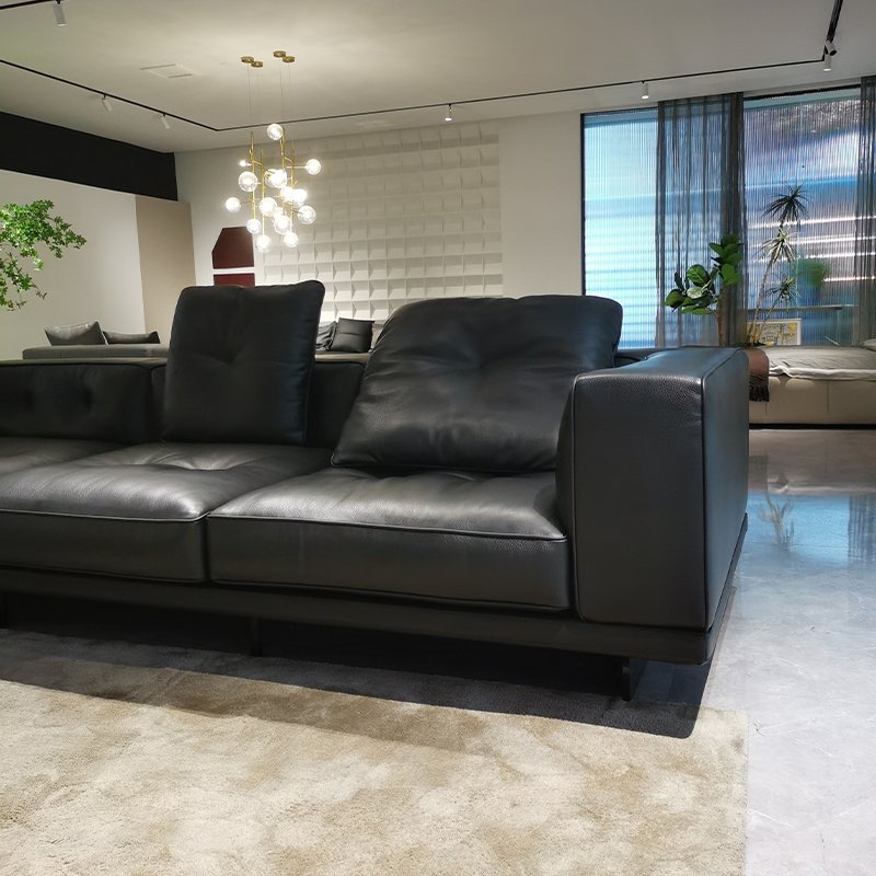 Luxury Modern Genuine Leather 5 Seater Office Sofa Black Irregular Corner Sectional Sofa Set Furniture Living Room Sofas
