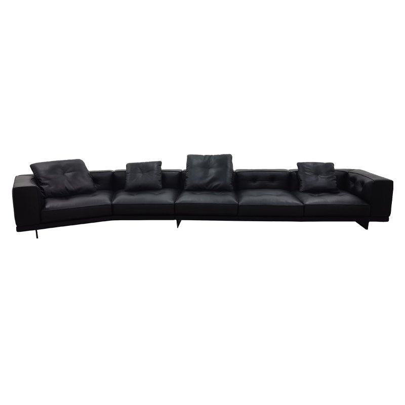 Luxury Modern Genuine Leather 5 Seater Office Sofa Black Irregular Corner Sectional Sofa Set Furniture Living Room Sofas