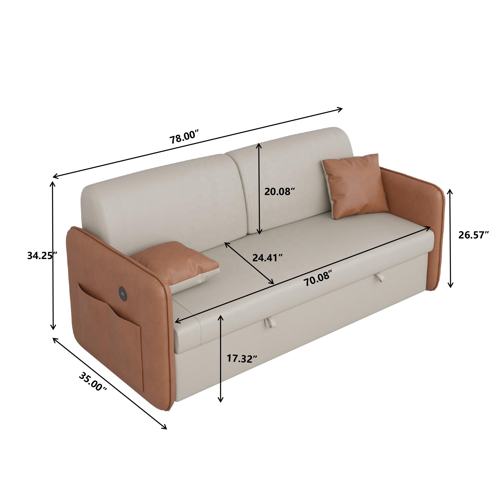 In Stock in US Functional Folding Sofa Bed for Small Space Convertible Sofa Bed