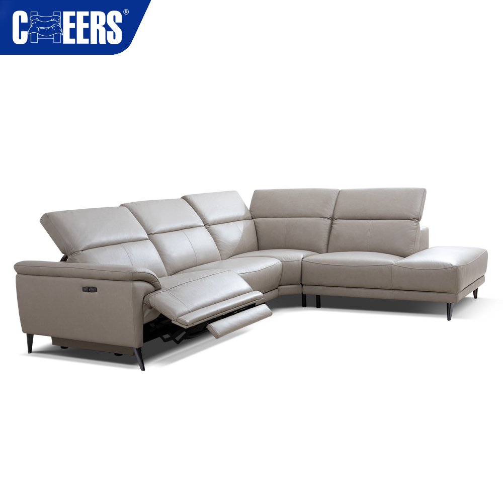 MANWAH CHEERS Modern Design Electric Genuine Leather Reclining Sectional Sofa with USB Port for Living Room