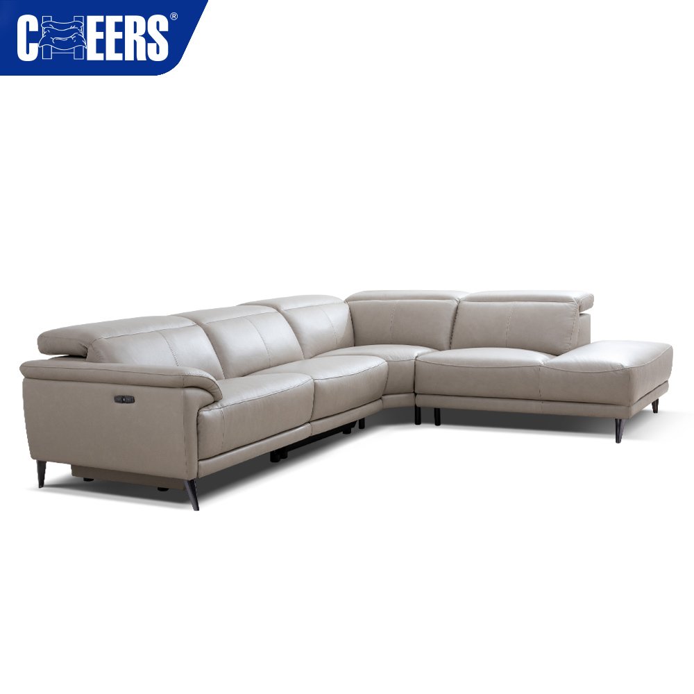 MANWAH CHEERS Modern Design Electric Genuine Leather Reclining Sectional Sofa with USB Port for Living Room