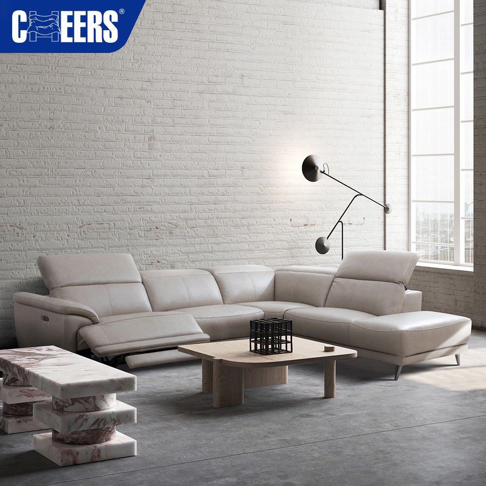 MANWAH CHEERS Modern Design Electric Genuine Leather Reclining Sectional Sofa with USB Port for Living Room