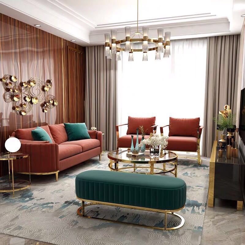 Hot Sales Luxury Living Room Gold Stainless Steel Lounge Sofa 2-3 Seater Velvet Upholster Couch For Home Hotel
