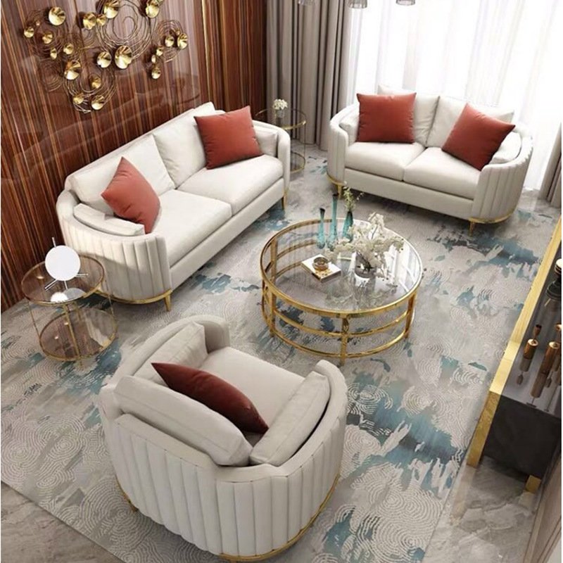 Hot Sales Luxury Living Room Gold Stainless Steel Lounge Sofa 2-3 Seater Velvet Upholster Couch For Home Hotel