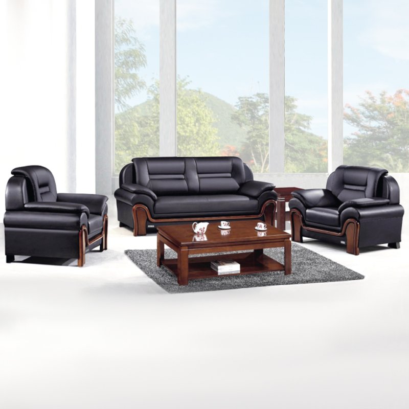 Italian style negotiation reception room Office sofa combination Company leather three-seat sofa set