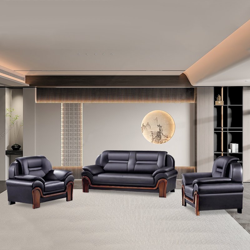 Italian style negotiation reception room Office sofa combination Company leather three-seat sofa set