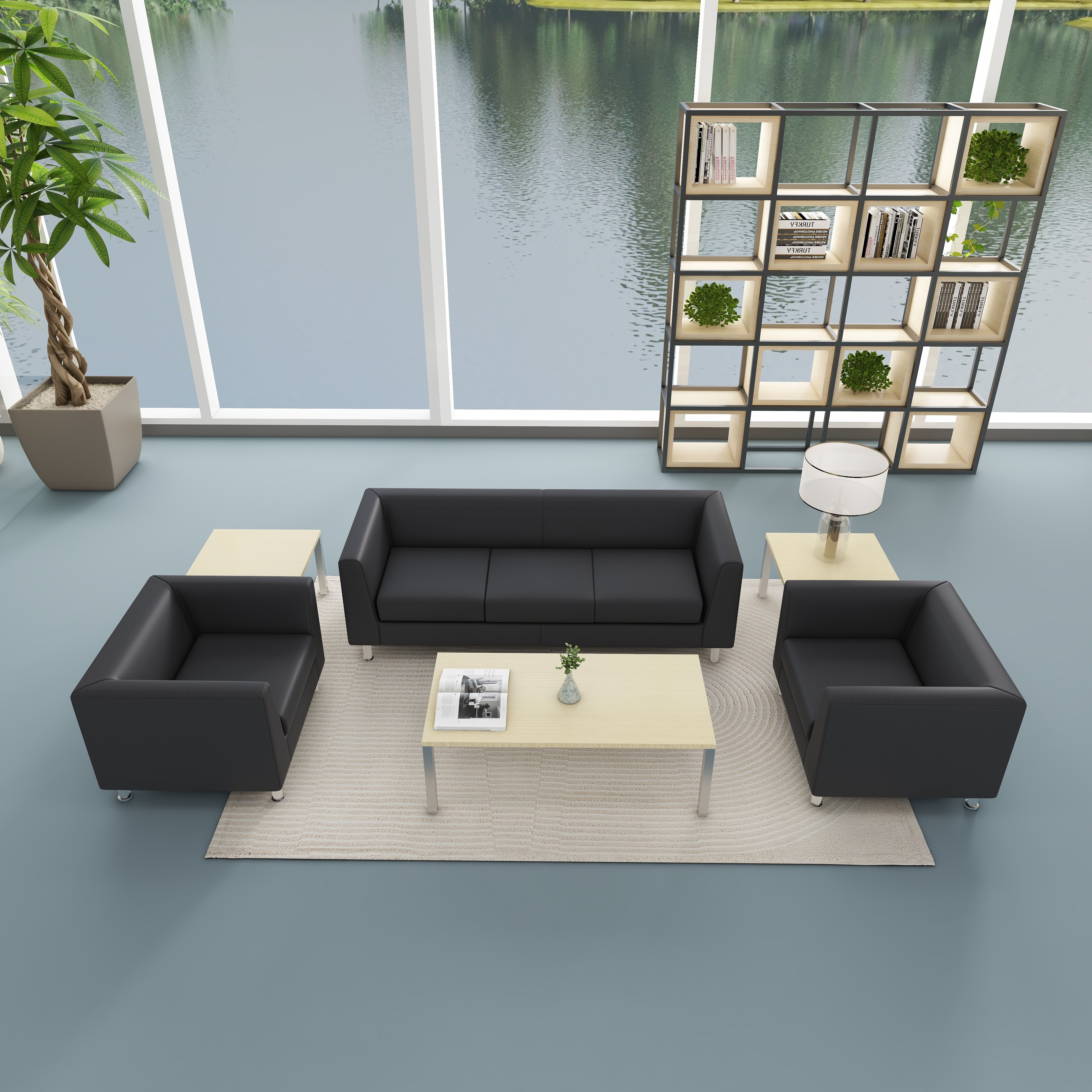 QUAMA Contemporary Office Sofa Set Lounge Sofa Set Seating Stylish Office Commercial Reception Area Comfortable Leather Modern