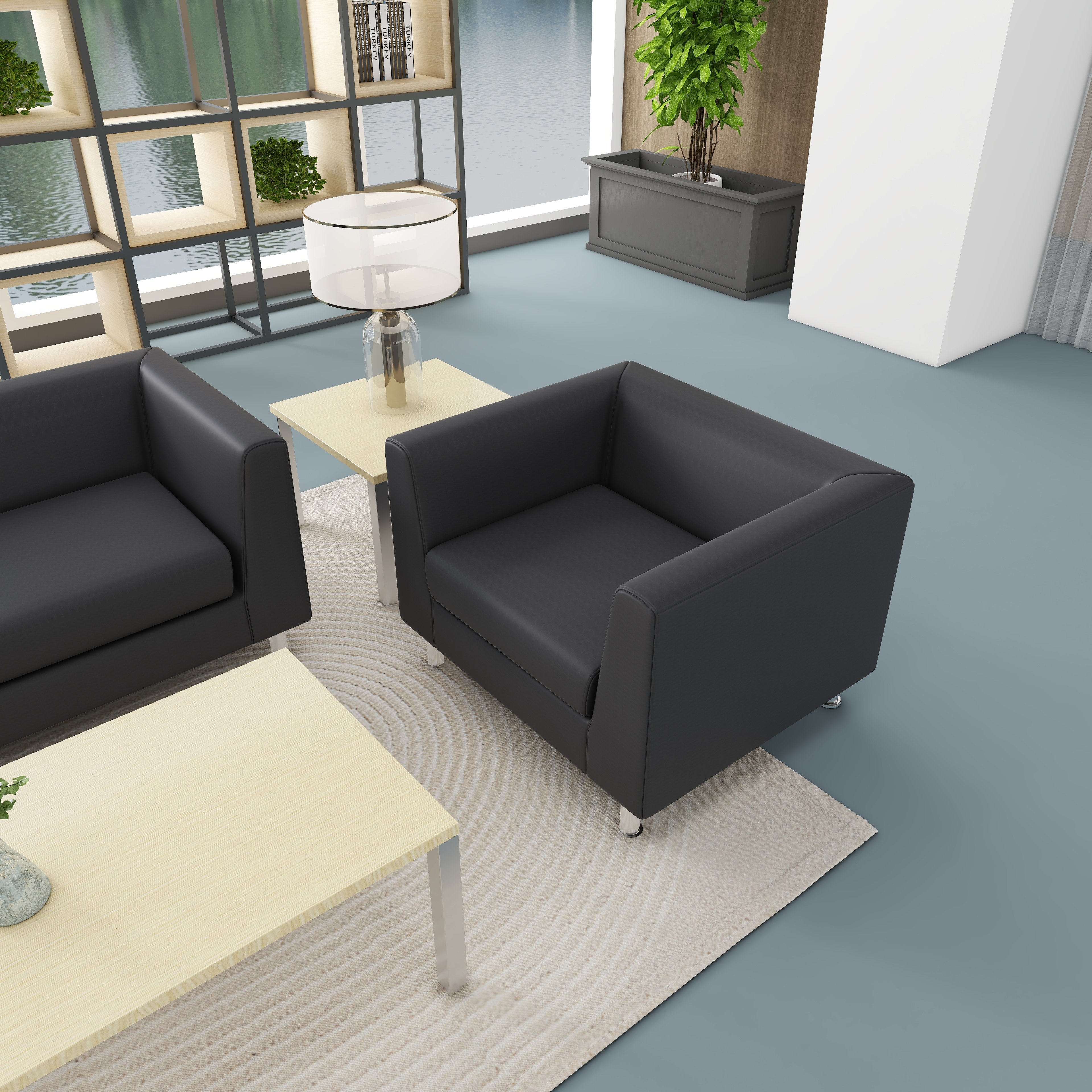 QUAMA Contemporary Office Sofa Set Lounge Sofa Set Seating Stylish Office Commercial Reception Area Comfortable Leather Modern