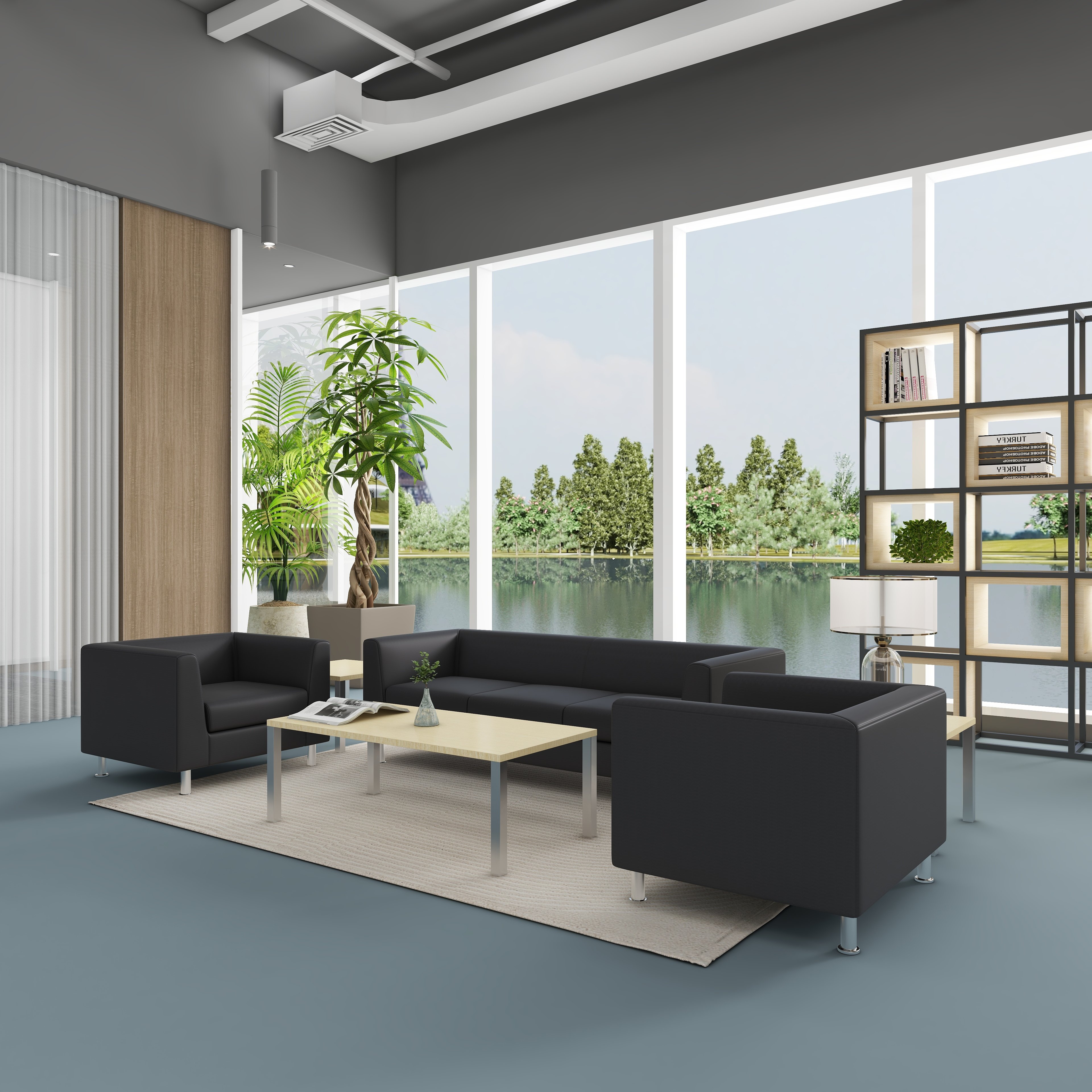 QUAMA Contemporary Office Sofa Set Lounge Sofa Set Seating Stylish Office Commercial Reception Area Comfortable Leather Modern