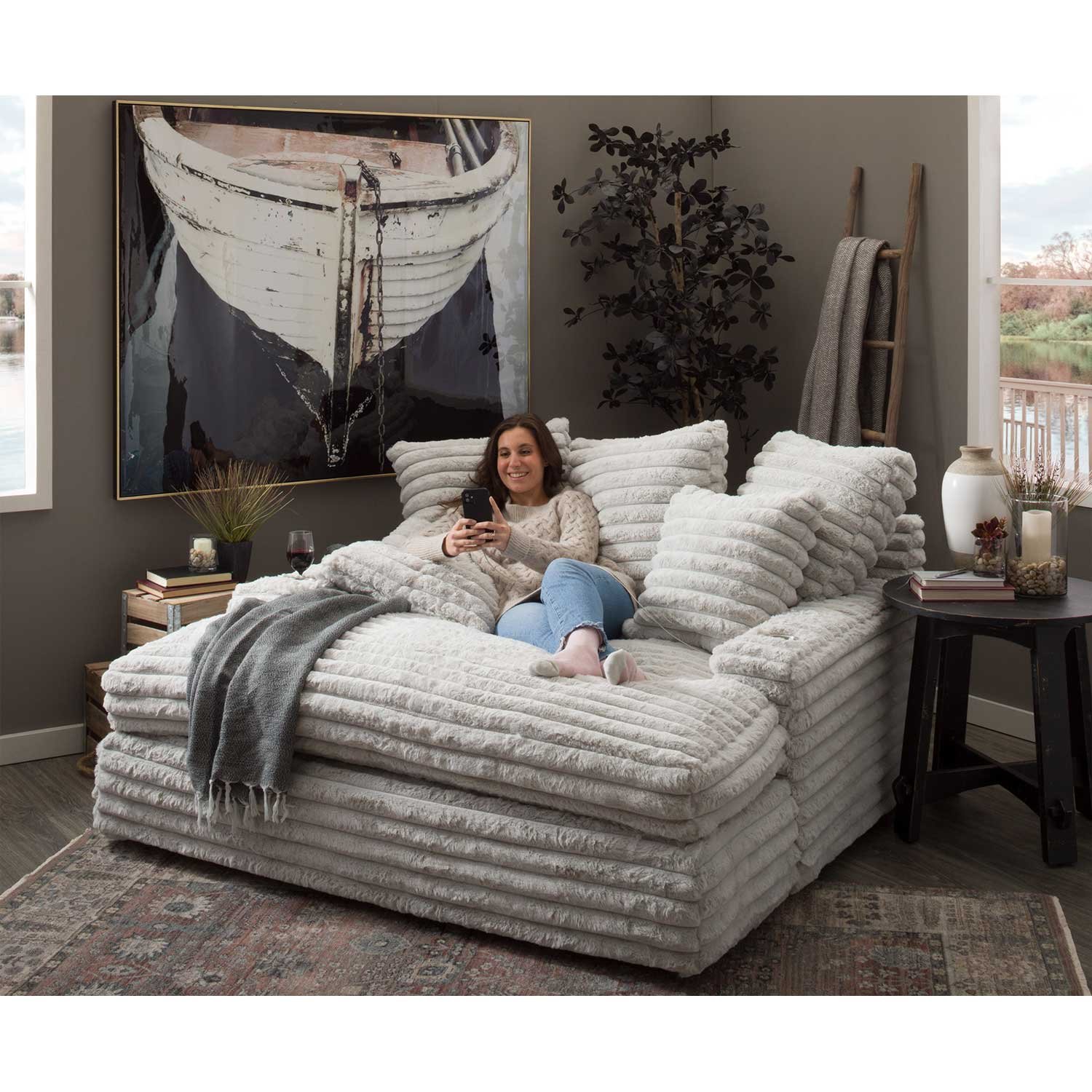 ATUNUS Thick Striped Corduroy Modular Sectional Sofa Couch Set Big Ted Daybed Villa Fabric For Living Room