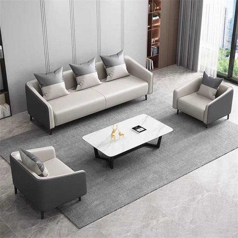 Italian Style Luxury Three-Person Office Sofa Coffee Table Set Simple Modern Design for Business Office Living Room Reception