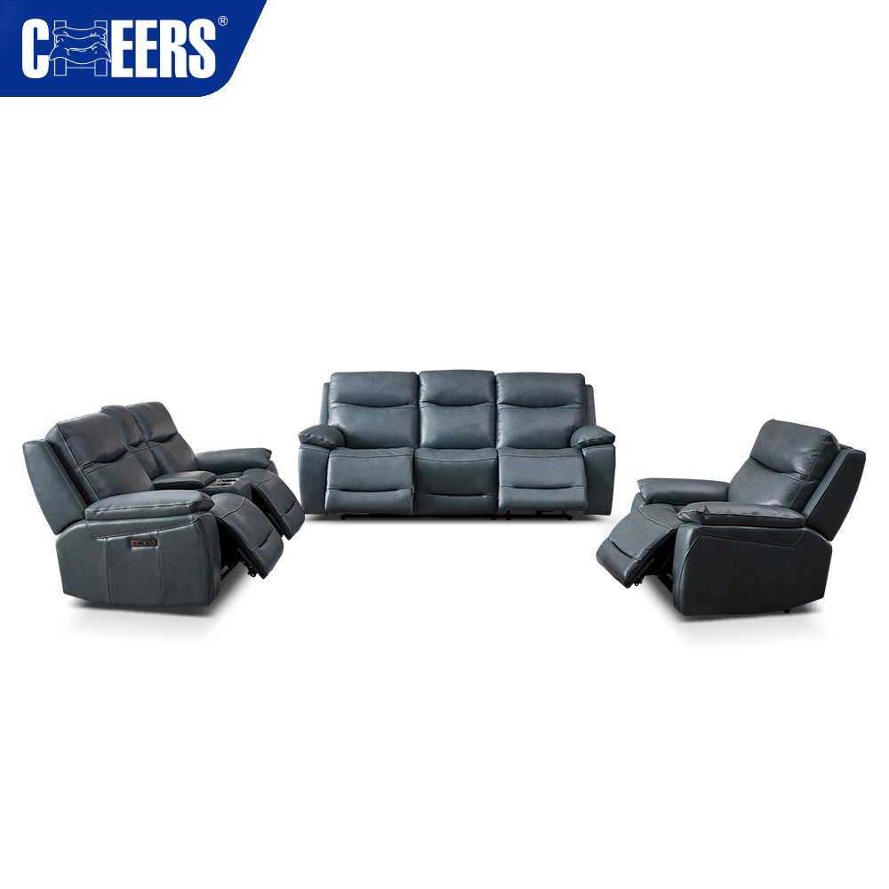 MANWAH CHEERS 3 2 1 Seat Genuine Leather Modular Electric Reclining Living Room Sofa Set with 2 Cup Holder and Storage