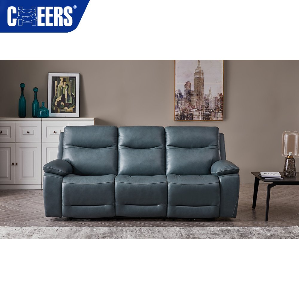 MANWAH CHEERS 3 2 1 Seat Genuine Leather Modular Electric Reclining Living Room Sofa Set with 2 Cup Holder and Storage