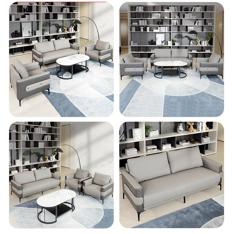 Modern Luxury Leather Modular Office Sofa Set Simple Business Reception Three-Person Coffee Table Combination for Living Room