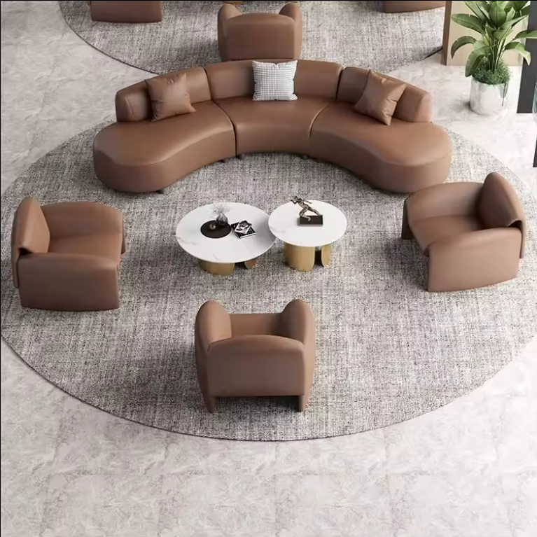 Modern Office Sofa Living Room Sectional Sofa Leather Cream Style Sofas