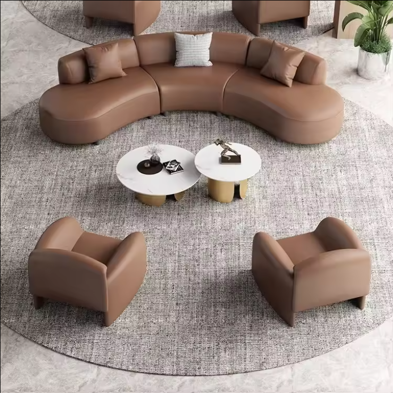 Modern Office Sofa Living Room Sectional Sofa Leather Cream Style Sofas