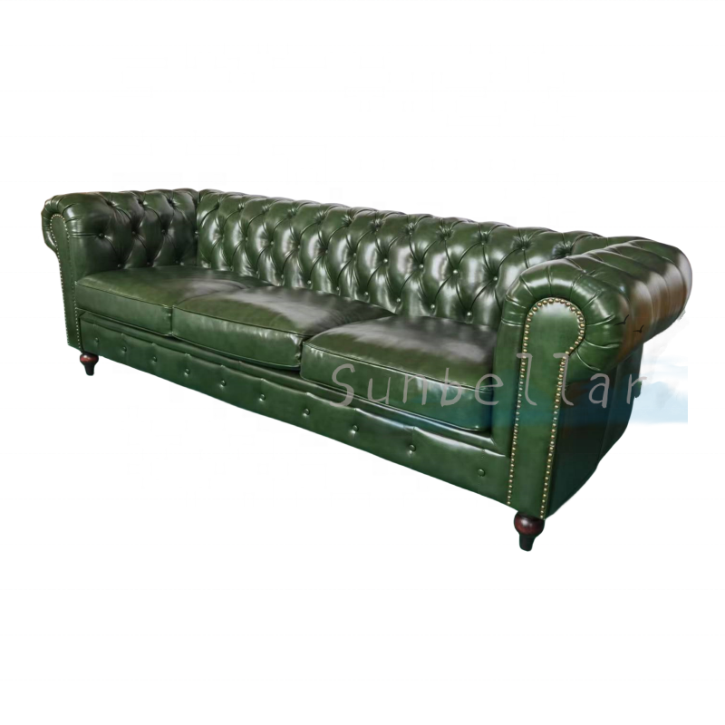 office sofa set furniture green leather sofa chesterfield 3 seat rolled arm living room lounge couch hotel lobby office sofa