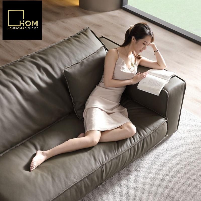 Budapest sofa shaped diagonal toffee full leather cowhide Italian minimalist luxury household living room feather fabrics