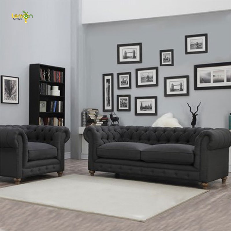 Vintage chesterfield sofa three seater leather coffee shop office sofa set
