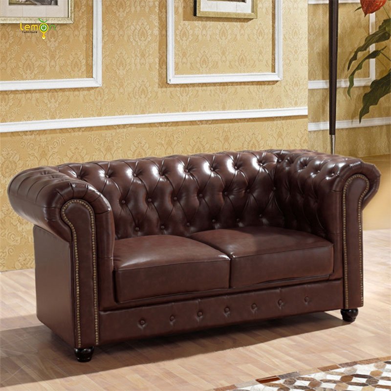 Vintage chesterfield sofa three seater leather coffee shop office sofa set