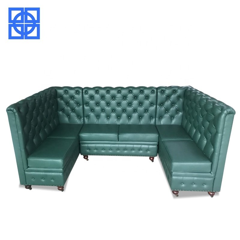 Customized KTV Bar Furniture Restaurant Chesterfield Sofa Booth Green Leather Comfortable Soft High End Restaurant Booths Sofa