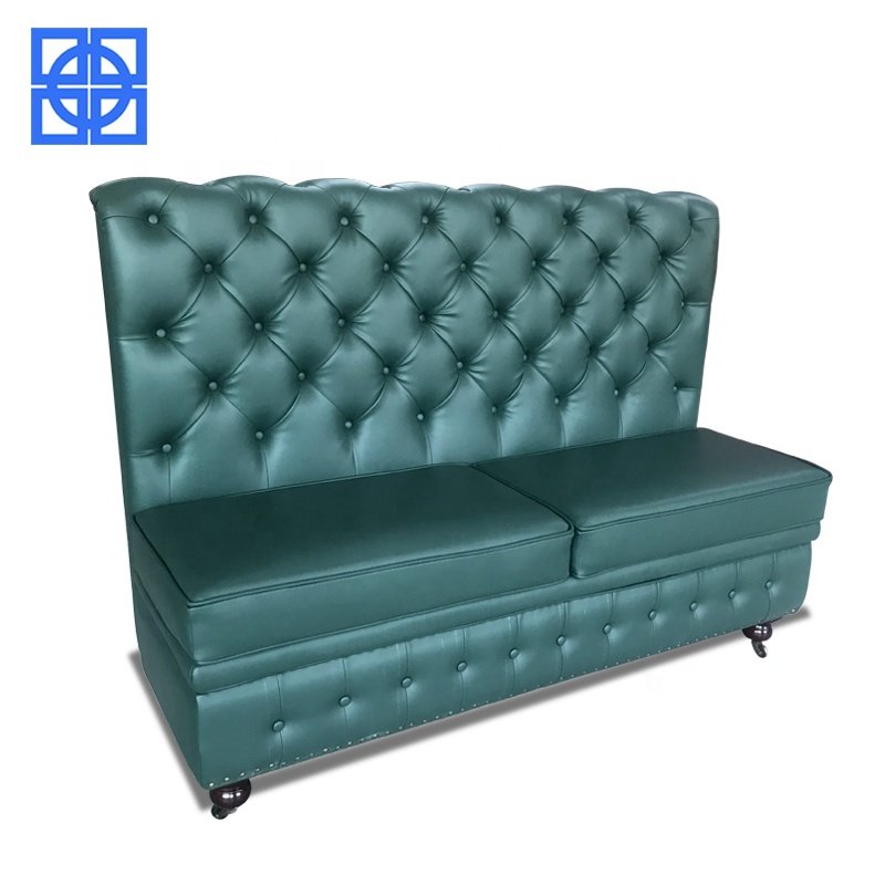 Customized KTV Bar Furniture Restaurant Chesterfield Sofa Booth Green Leather Comfortable Soft High End Restaurant Booths Sofa