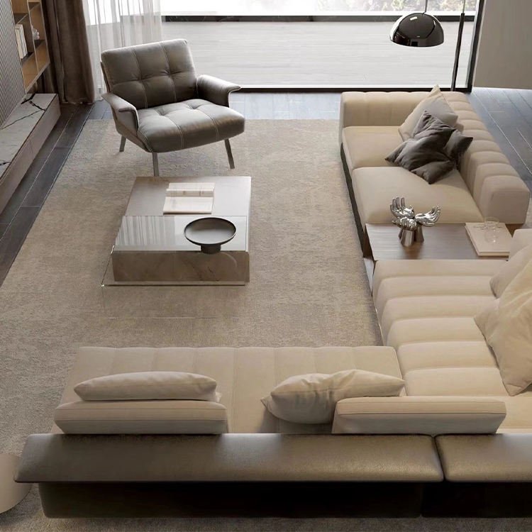 Contempo live room light luxury italian design modern l shape sectional set modern leather furniture living room sofas