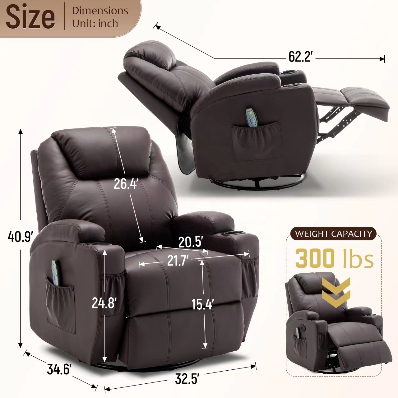 Modern Furniture Home Theater Elder Massage One Seater Recliner Sofa for the Living Room