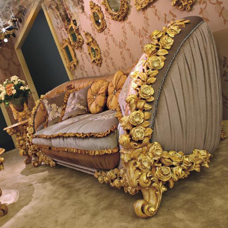 baroque furniture home luxury wood golden rose carving sofa couch living room furniture