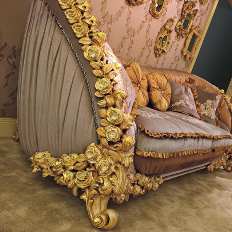 baroque furniture home luxury wood golden rose carving sofa couch living room furniture