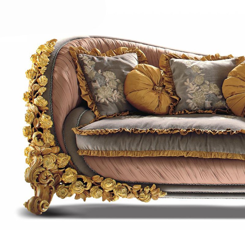 baroque furniture home luxury wood golden rose carving sofa couch living room furniture