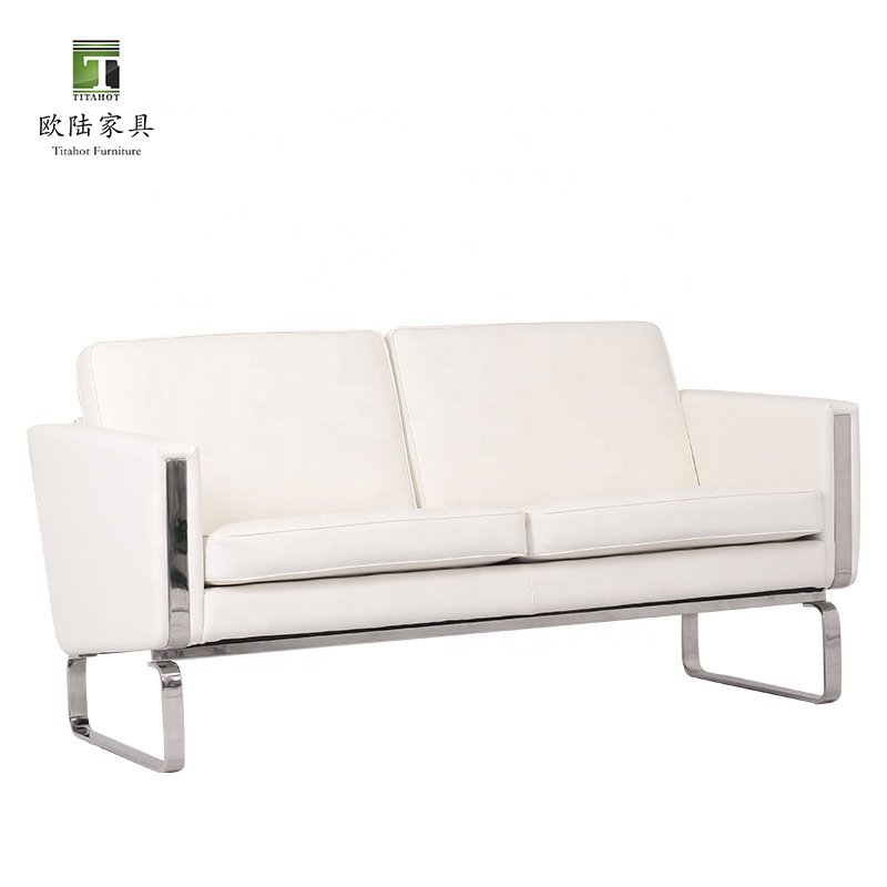 Vintage Office Sofa Chair Fabric Stainless Steel Armrest Leisure Chair OEM Service Commercial Waiting Sofa For Home Hotel Villa