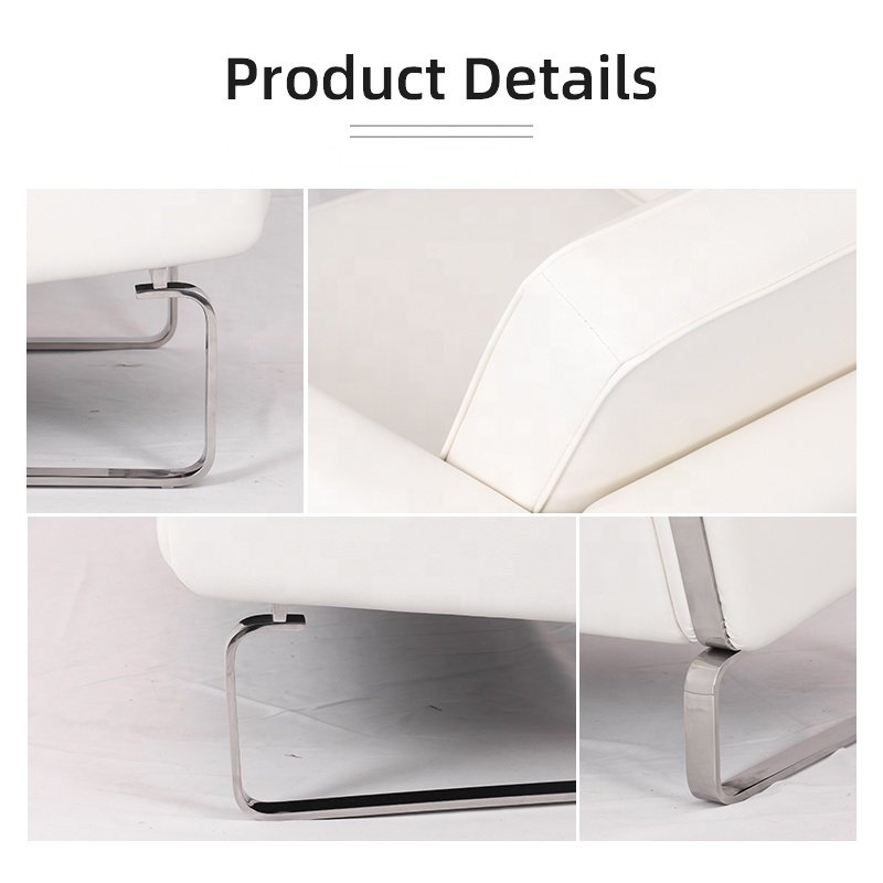 Vintage Office Sofa Chair Fabric Stainless Steel Armrest Leisure Chair OEM Service Commercial Waiting Sofa For Home Hotel Villa