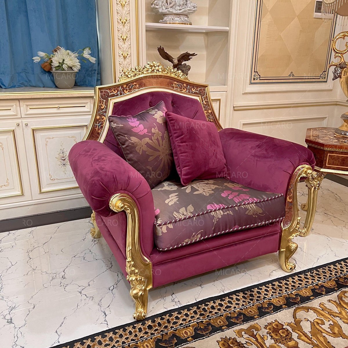 Italian European classic luxury new design home furniture wood carved velvet fabric living room sofa set