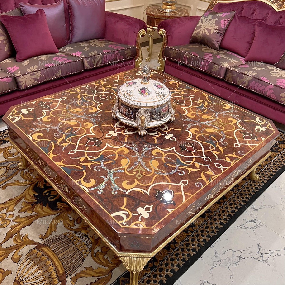 Italian European classic luxury new design home furniture wood carved velvet fabric living room sofa set