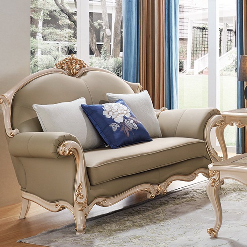 French Living room Sofa Sets Classic leather Royal Style 1+2+3 solid wood leather antique sofa
