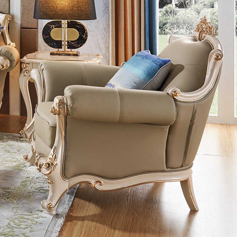 French Living room Sofa Sets Classic leather Royal Style 1+2+3 solid wood leather antique sofa